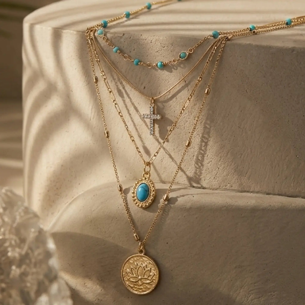 4-Layer Rhinestone Necklace Set for Women | Alloy Multi-Strand Choker