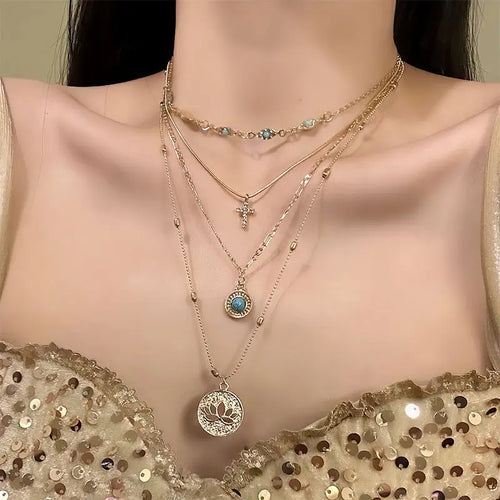 Ensemble collier ras du cou 4 couches strass pour femme | Ras du cou multirangs en alliage