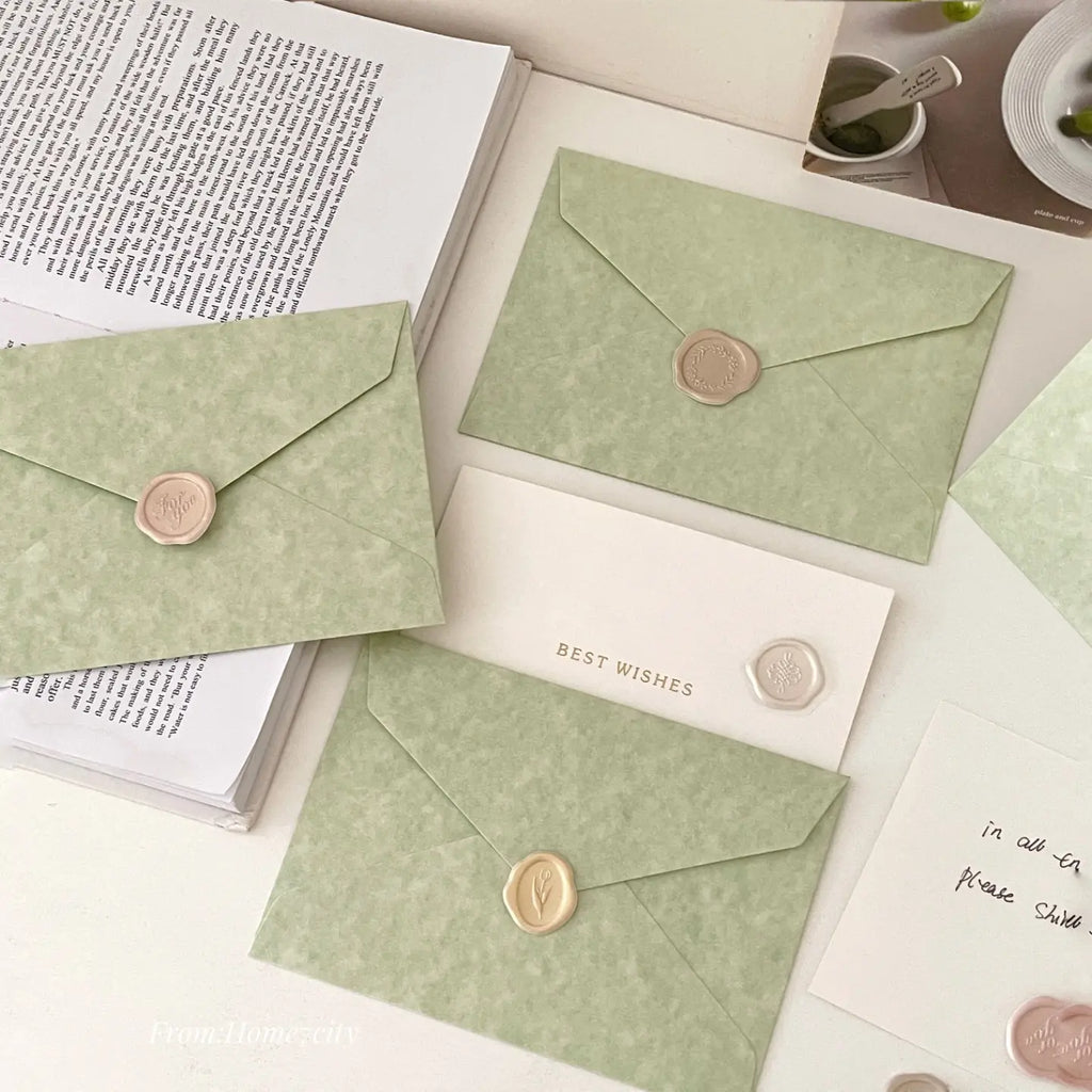 Salbeigrünes Wachssiegel-Umschlag- & Grußkarten-Set | Für Dich Geschenkkarte mit den besten Wünschen