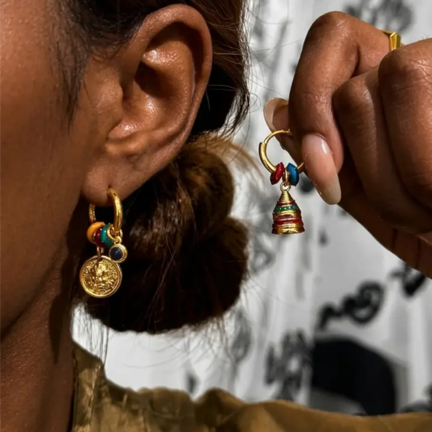 Asymmetric Boho Bell & Coin Drop Earrings | Enamel Copper Alloy