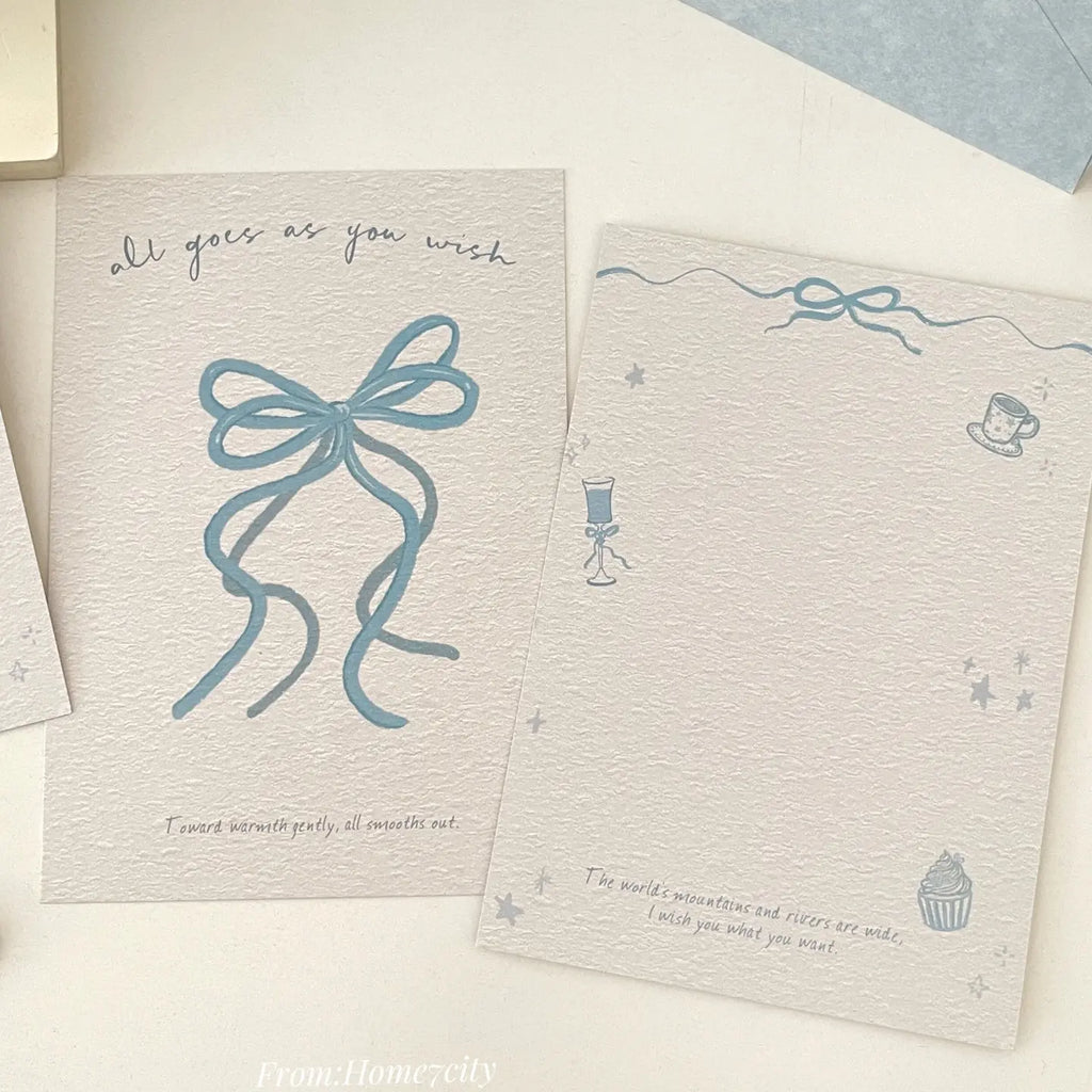 Blue Bow Greeting Card & Envelope Set | Translucent Gift Card with Ribbon Illustration