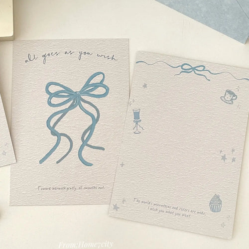 Lot de cartes de vœux et enveloppes Blue Bow | Carte cadeau translucide avec illustration de ruban