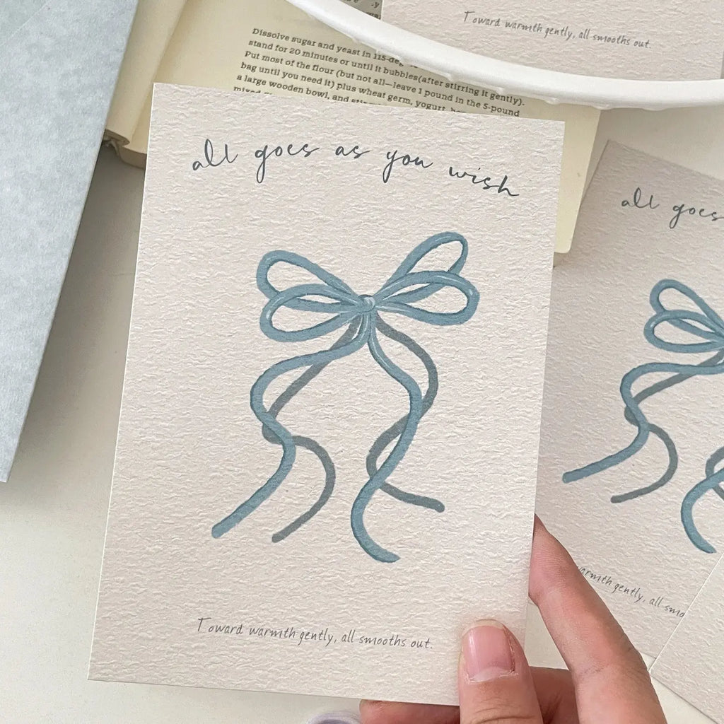 Blue Bow Greeting Card & Envelope Set | Translucent Gift Card with Ribbon Illustration