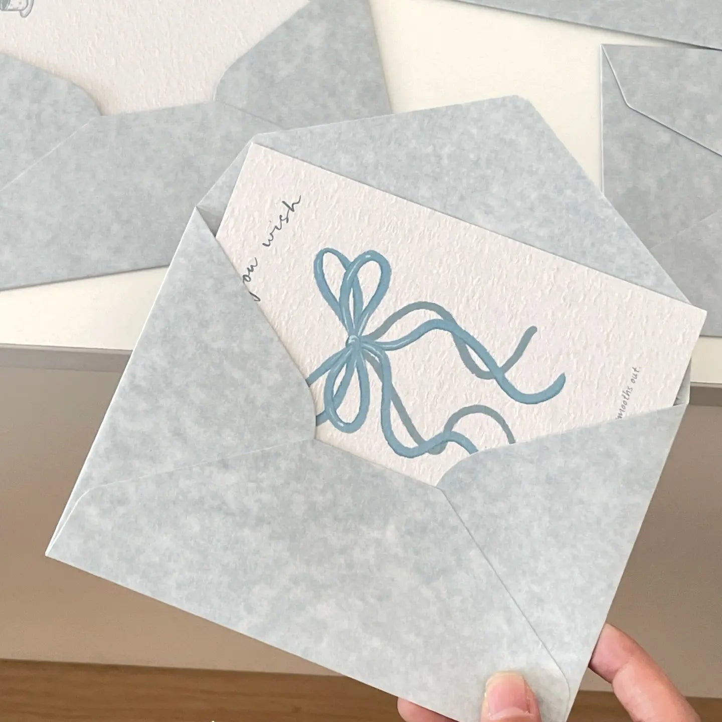 Blue Bow Greeting Card & Envelope Set | Translucent Gift Card with Ribbon Illustration