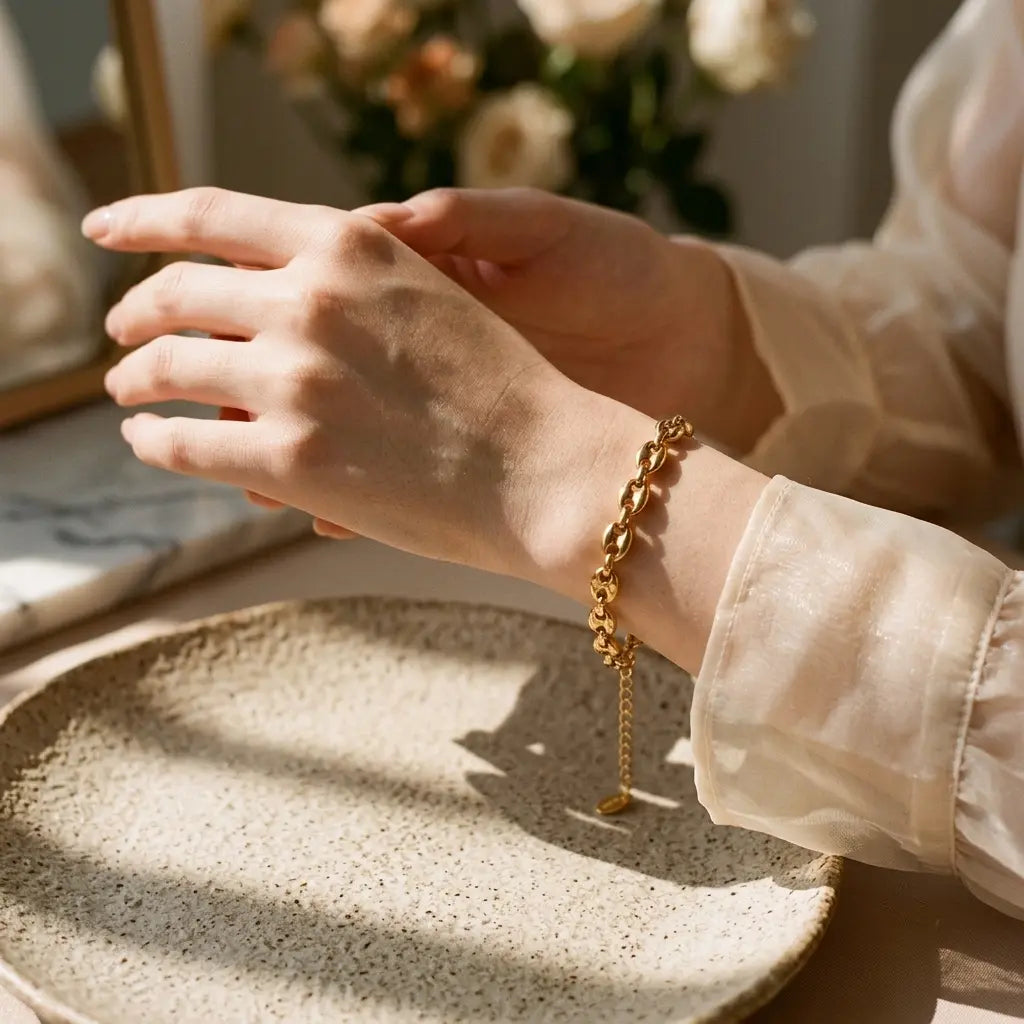 Coffee Bean Chain Bracelet | 18K Gold Plated Titanium Steel Hypoallergenic