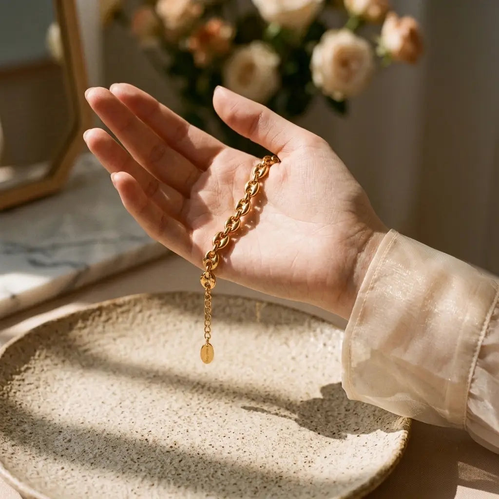 Coffee Bean Chain Bracelet | 18K Gold Plated Titanium Steel Hypoallergenic