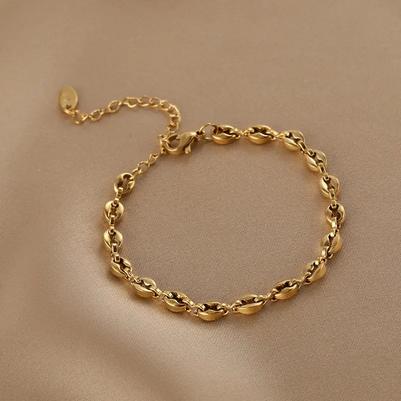 Coffee Bean Chain Bracelet | 18K Gold Plated Titanium Steel Hypoallergenic
