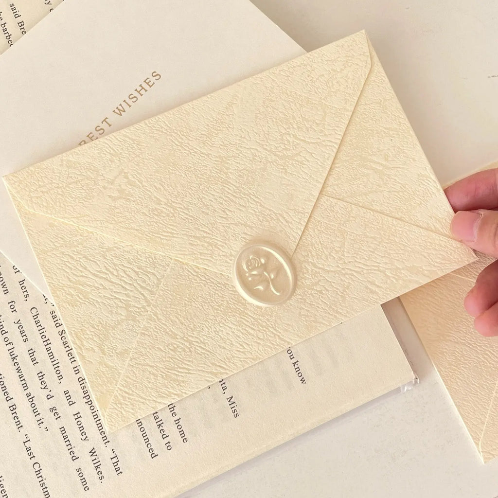Cream Textured Envelope & Greeting Card Set | Rose Wax Seal with Best Wishes Card