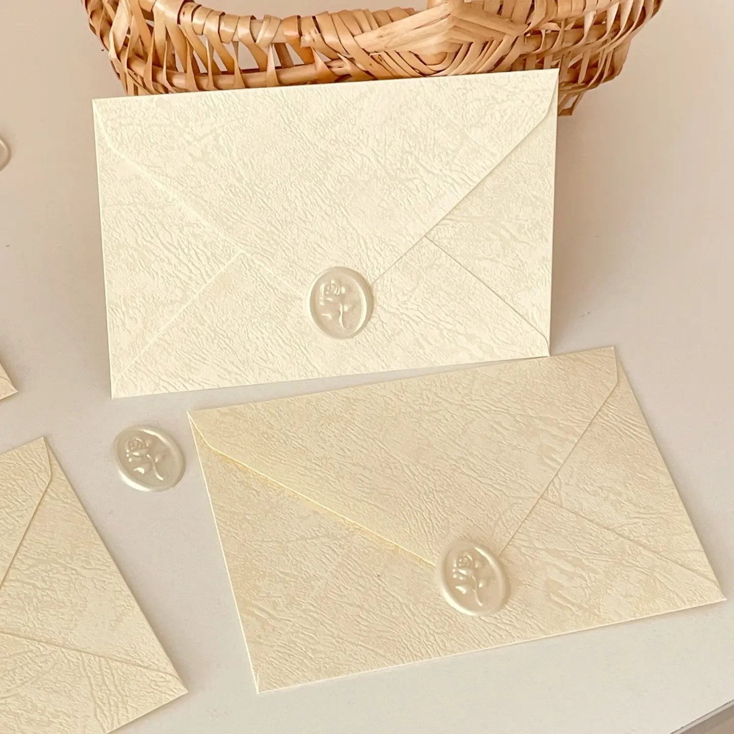 Cream Textured Envelope & Greeting Card Set | Rose Wax Seal with Best Wishes Card
