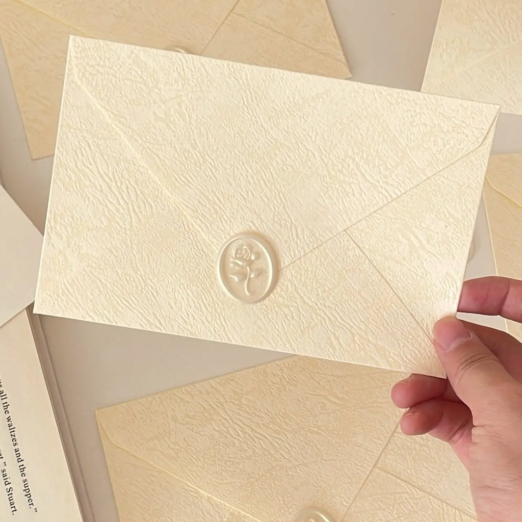 Cream Textured Envelope & Greeting Card Set | Rose Wax Seal with Best Wishes Card