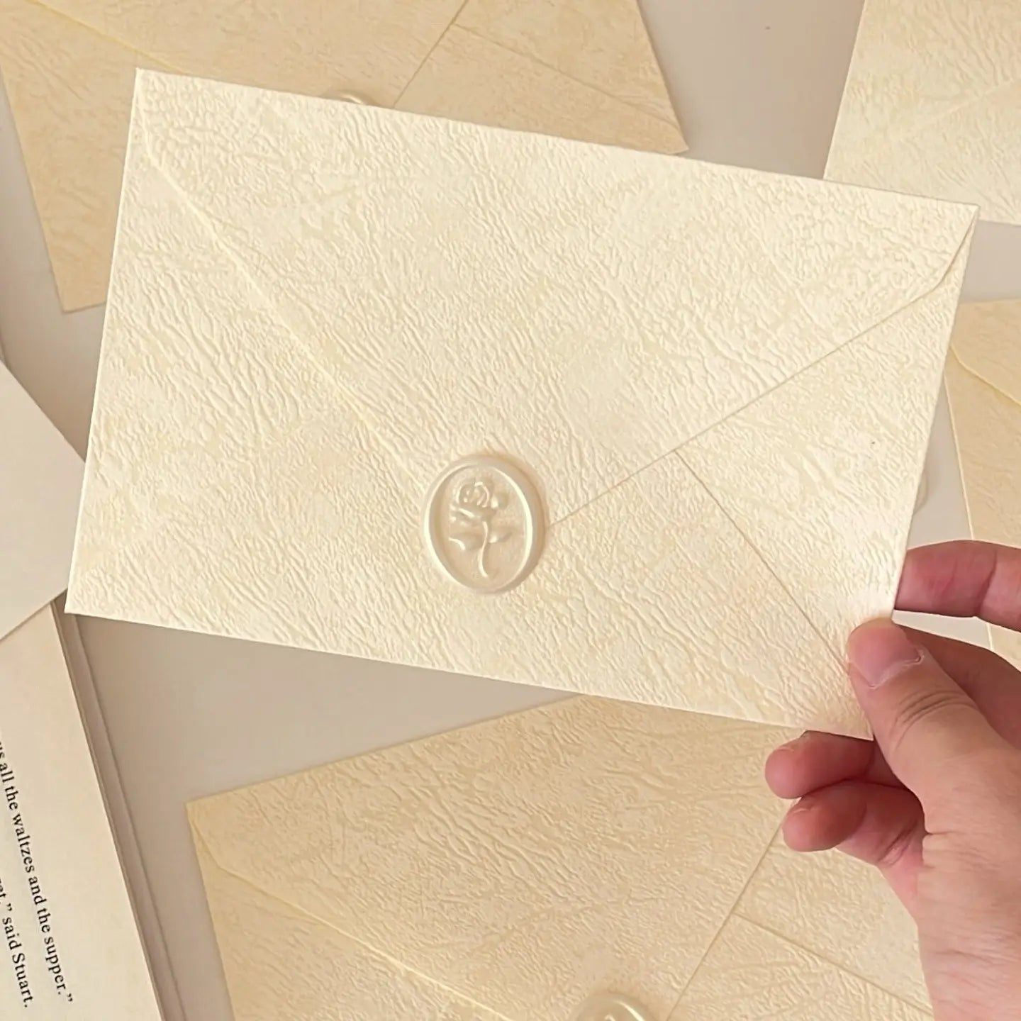 Cream Textured Envelope & Greeting Card Set | Rose Wax Seal with Best Wishes Card