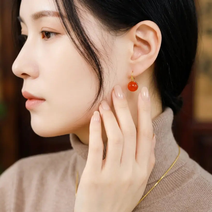 Filigree Cup Drop | Nanhong Stone & 925 Silver Earring