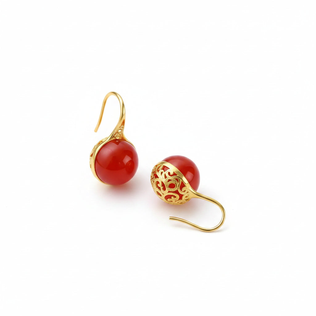 Filigree Cup Nanhong Stone Earring