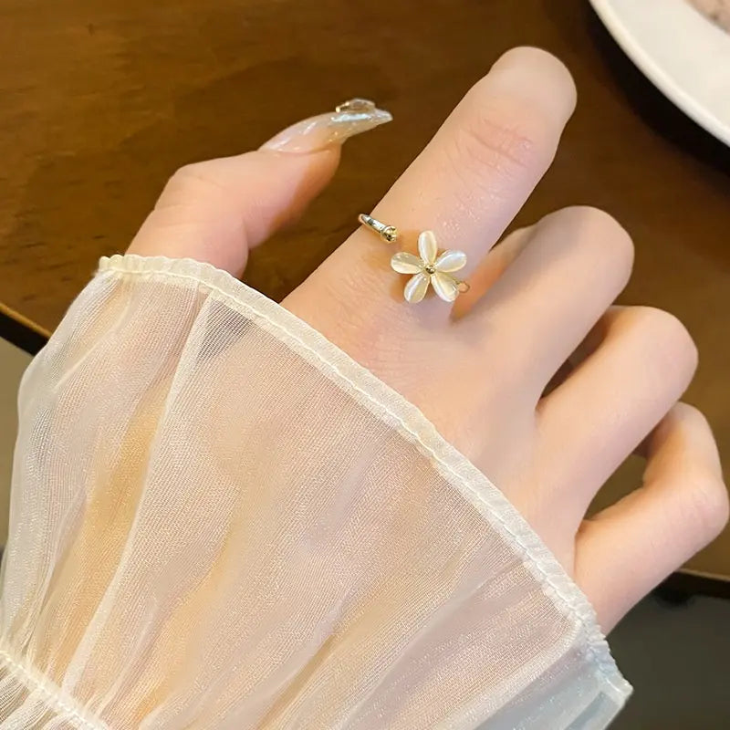 Flower Cat Eye Ring for Women | Gold Plated Copper Adjustable Band