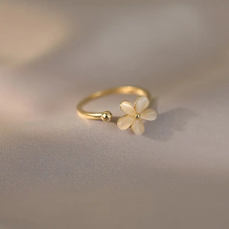 Bague Fleur Œil de Chat pour Femme | Plaqué Or Cuivre Bande Réglable
