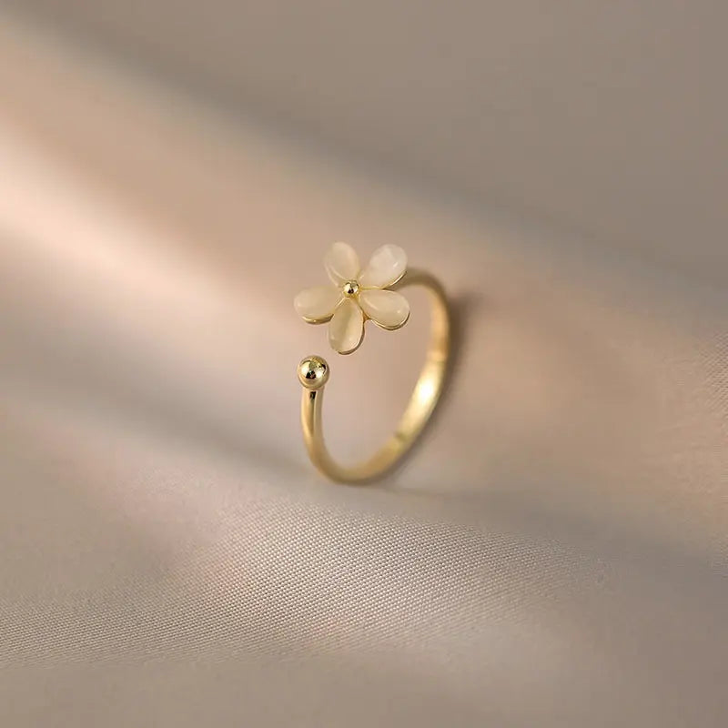 Flower Cat Eye Ring for Women | Gold Plated Copper Adjustable Band