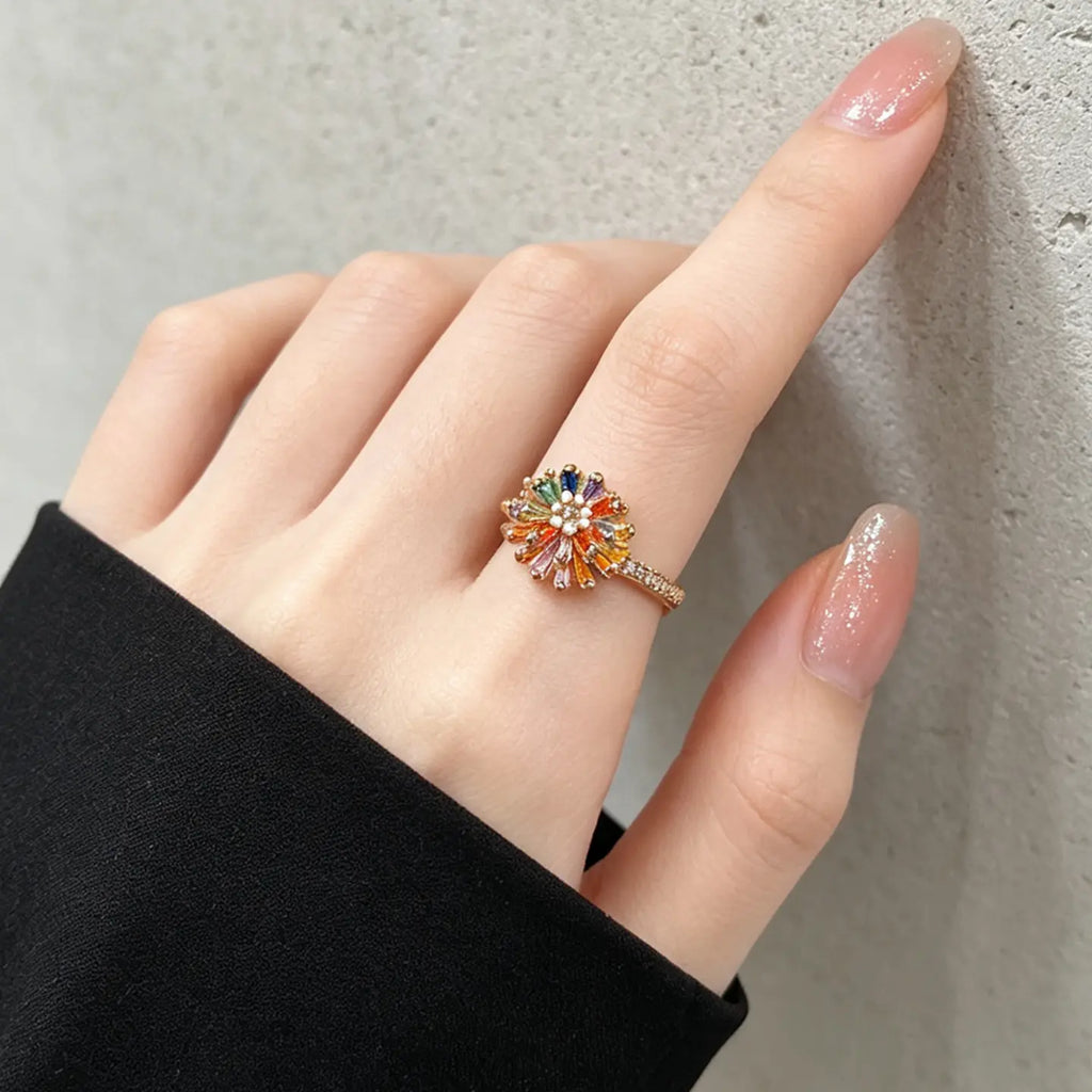 Blumen-Zirkonia-Ring für Frauen | Verstellbares offenes Band aus Legierung
