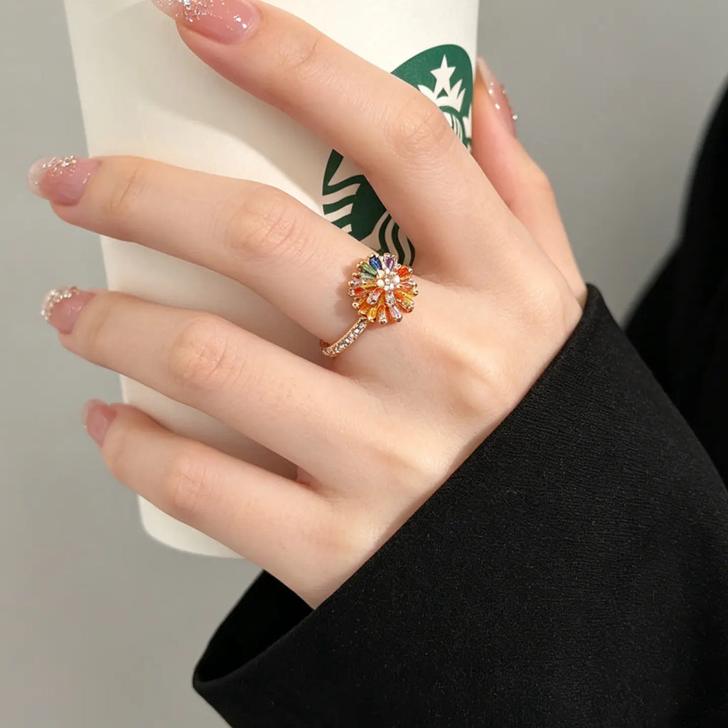 Blumen-Zirkonia-Ring für Frauen | Verstellbares offenes Band aus Legierung