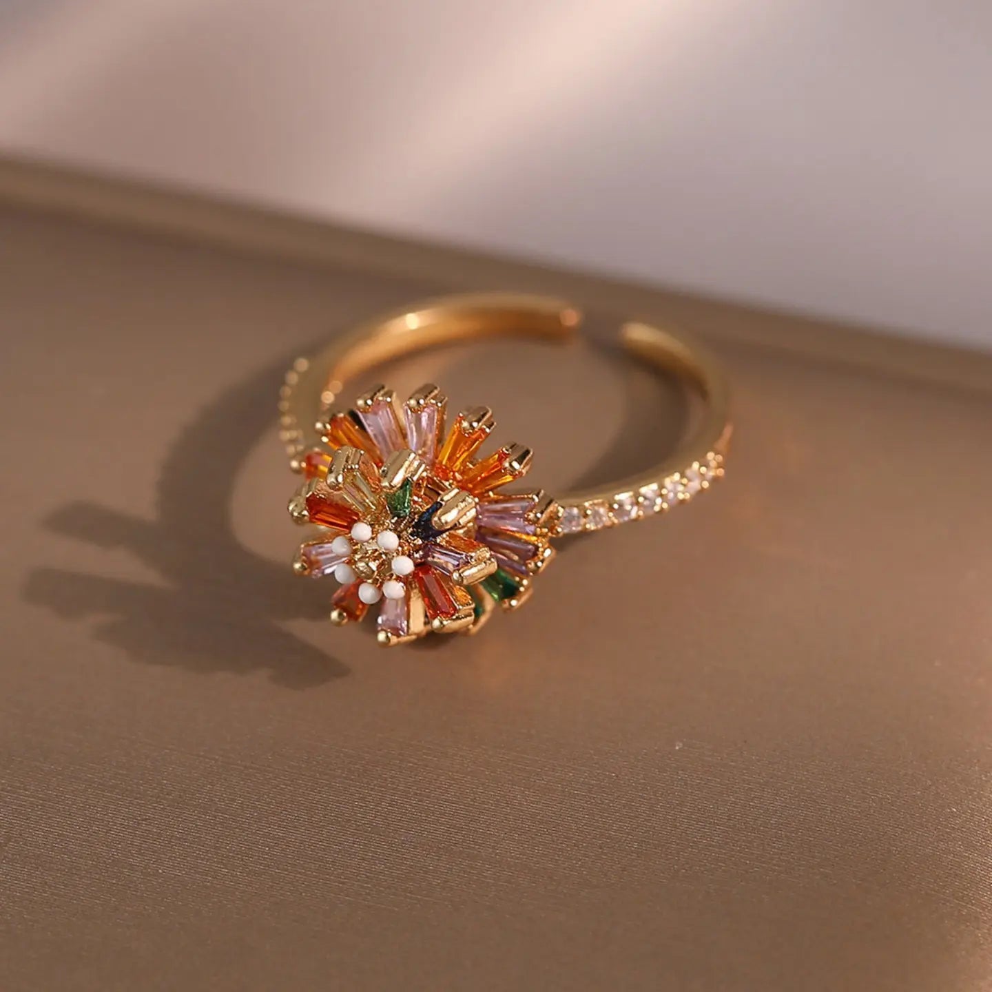 Bague fleur zircone pour femme | Alliage, bande ouverte réglable