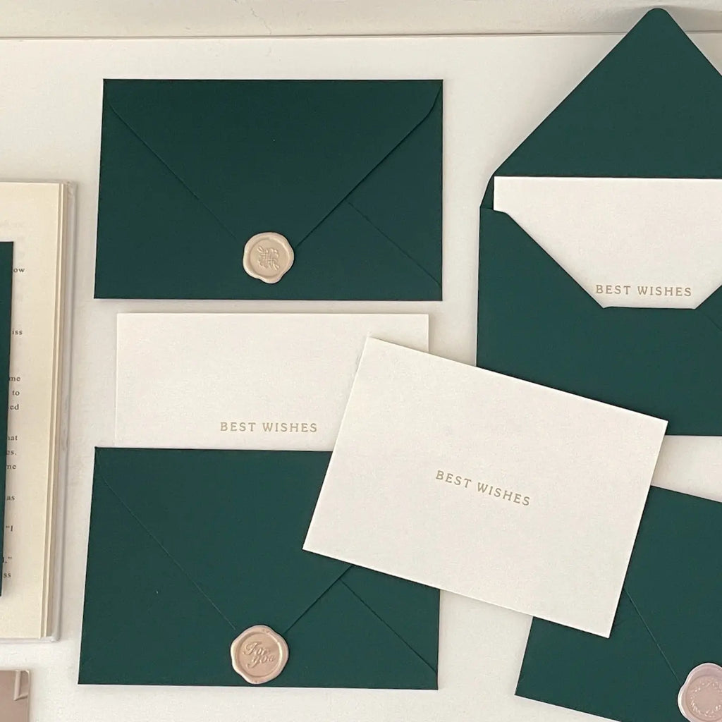Forest Green Envelope & Greeting Card Set | Botanical Wax Seal with Best Wishes Card