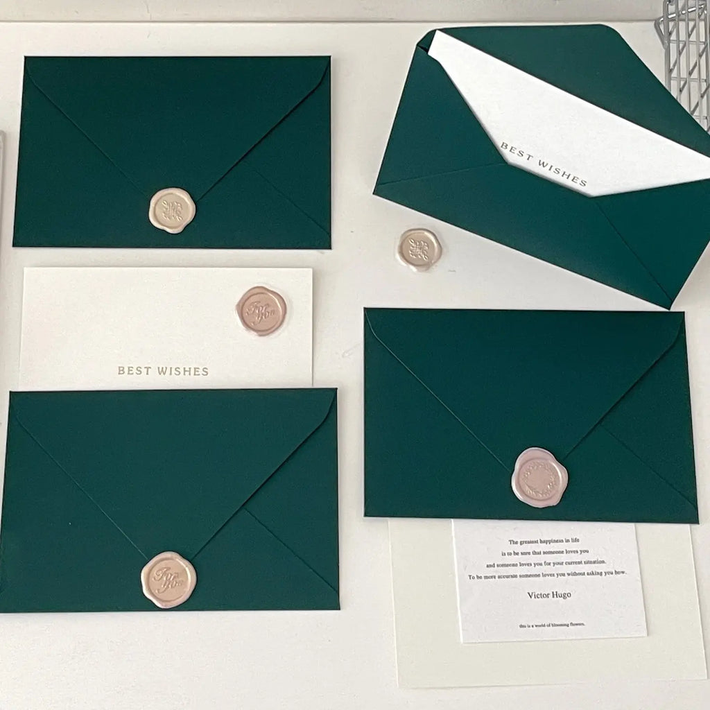 Forest Green Envelope & Greeting Card Set | Botanical Wax Seal with Best Wishes Card