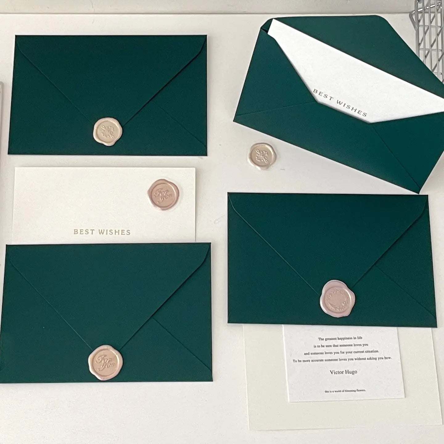 Forest Green Envelope & Greeting Card Set | Botanical Wax Seal with Best Wishes Card