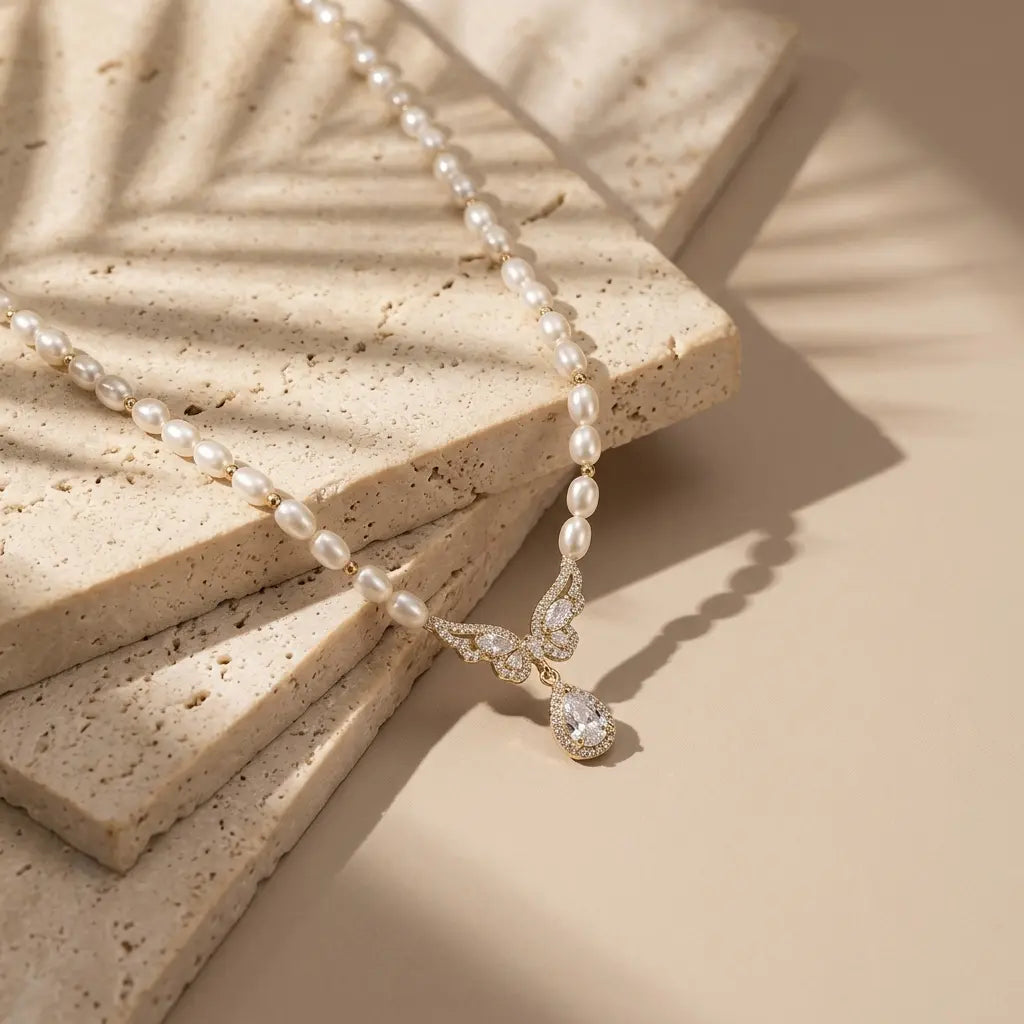 Freshwater Pearl Necklace | 18K Gold Plated Copper & Micro-Pave Zirconia