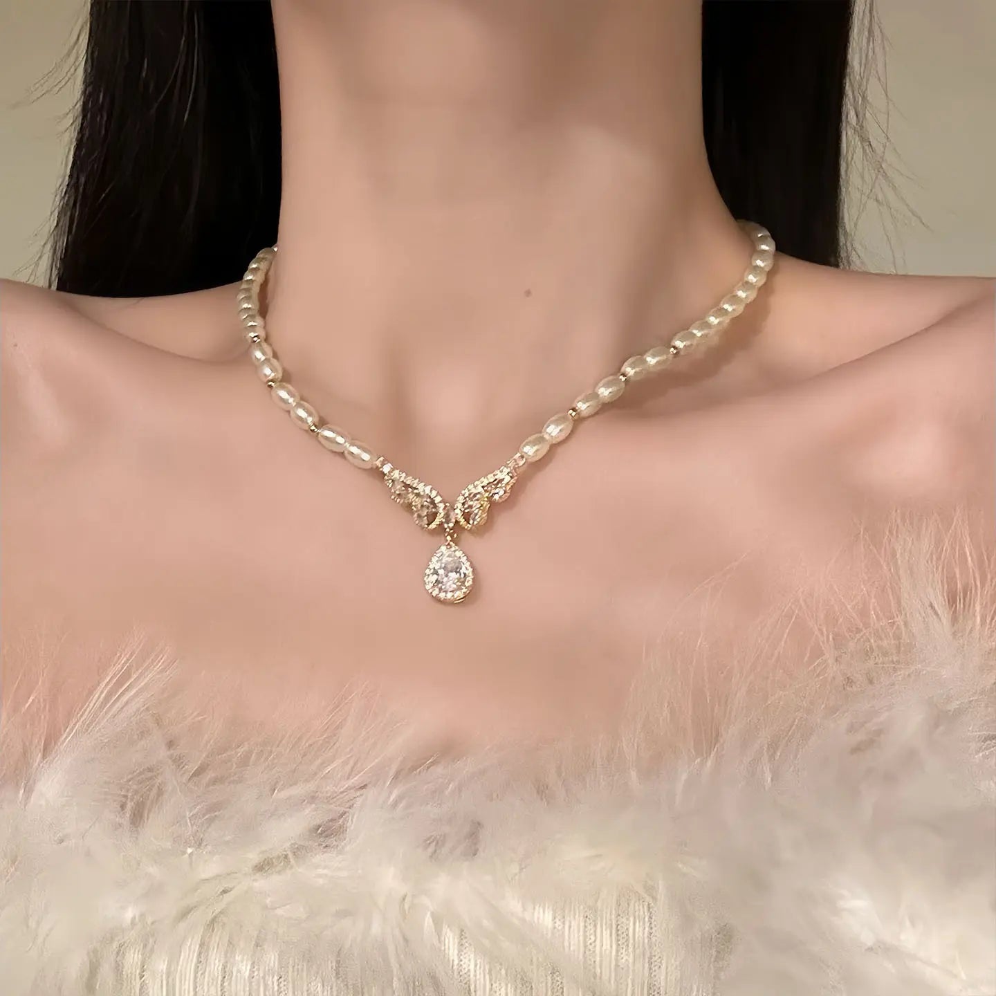Freshwater Pearl Necklace | 18K Gold Plated Copper & Micro-Pave Zirconia