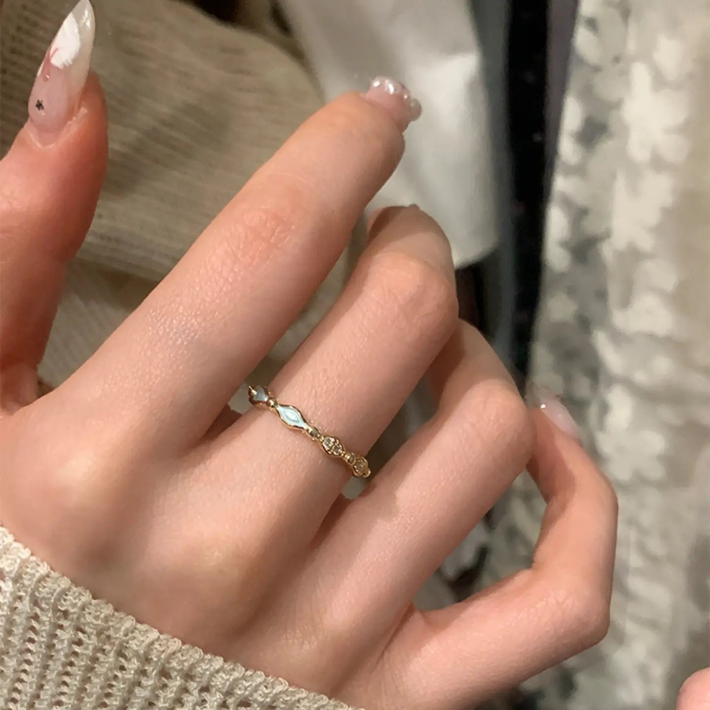 Bague diamant géométrique | Alliage Zircon & Émail, Taille Ajustable