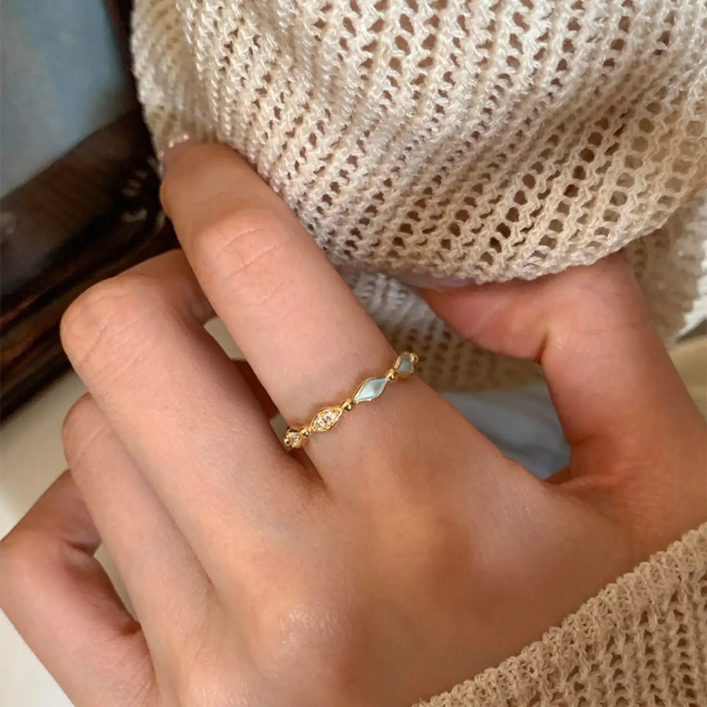 Bague diamant géométrique | Alliage Zircon & Émail, Taille Ajustable