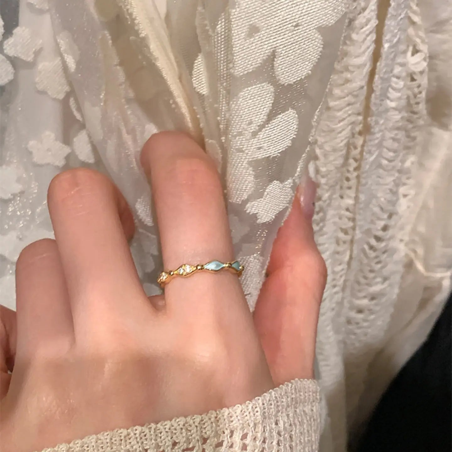 Bague diamant géométrique | Alliage Zircon & Émail, Taille Ajustable