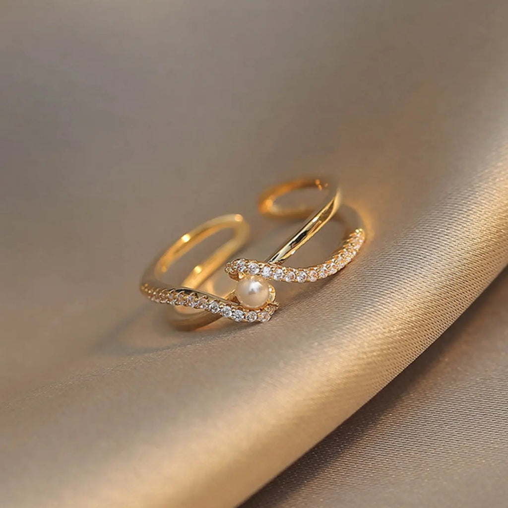 Geometrischer Perlenring für Damen | Verstellbarer offener Ring aus Legierung