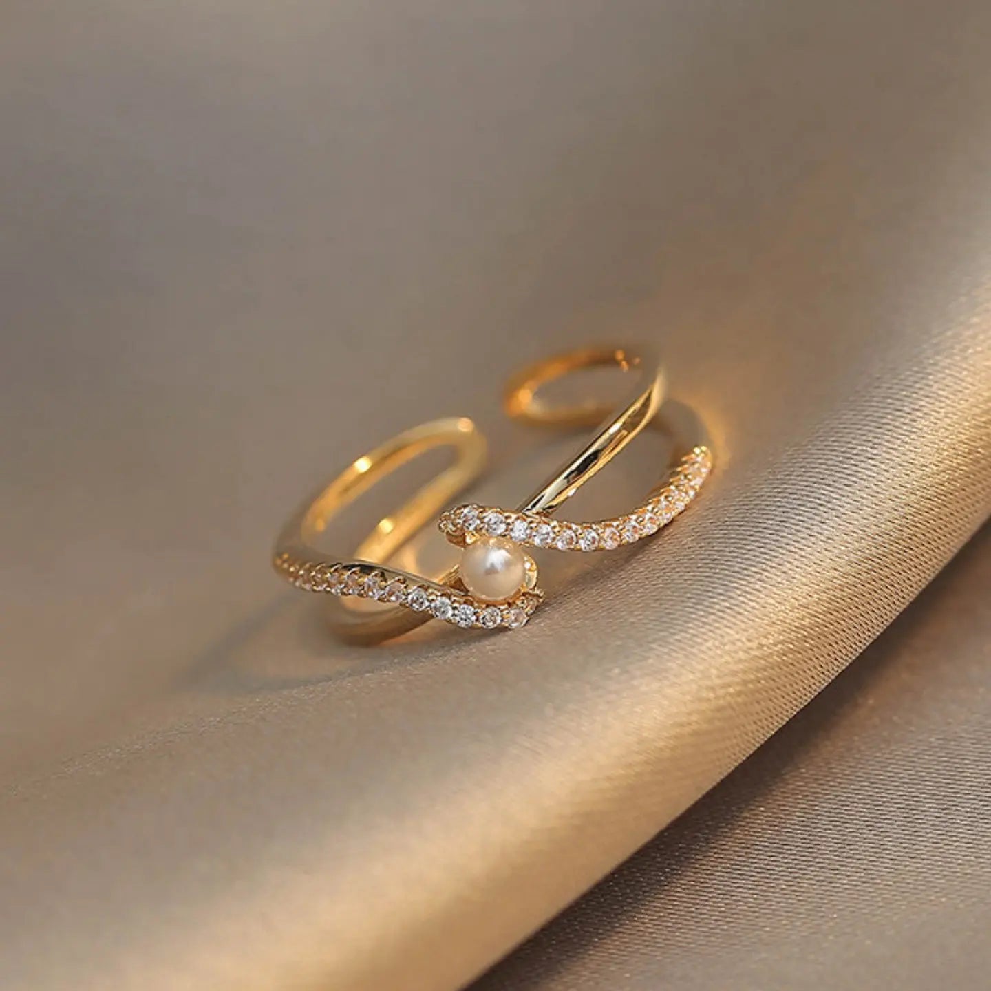 Bague géométrique en perle pour femme | Anneau ouvert réglable en alliage