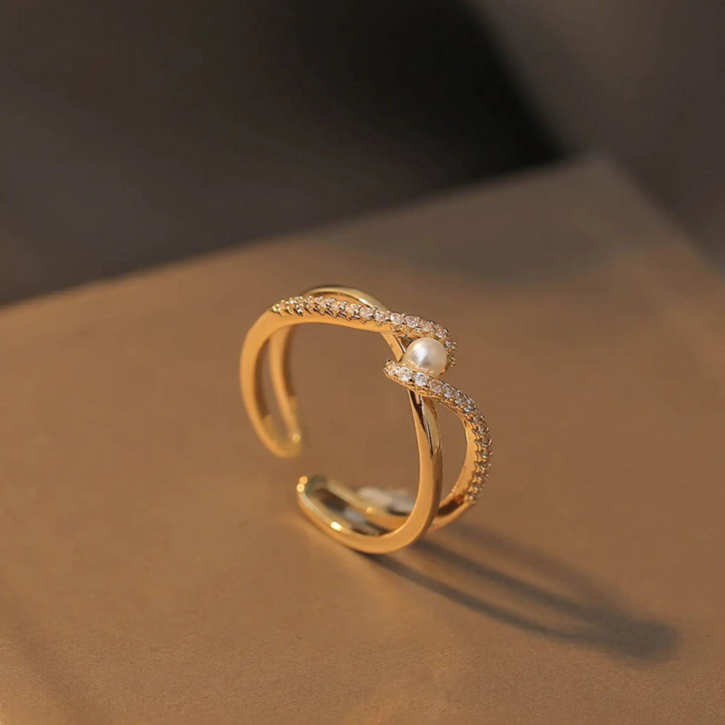 Geometrischer Perlenring für Damen | Verstellbarer offener Ring aus Legierung