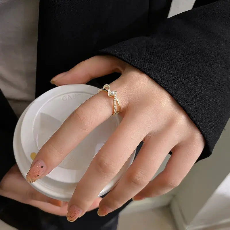 Bague géométrique en perle pour femme | Anneau ouvert réglable en alliage