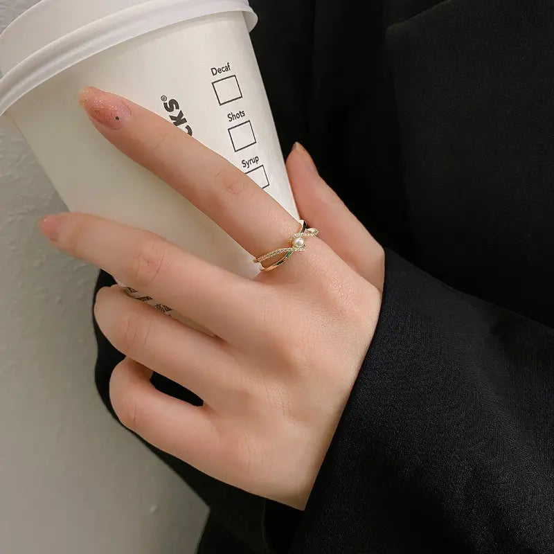 Bague géométrique en perle pour femme | Anneau ouvert réglable en alliage