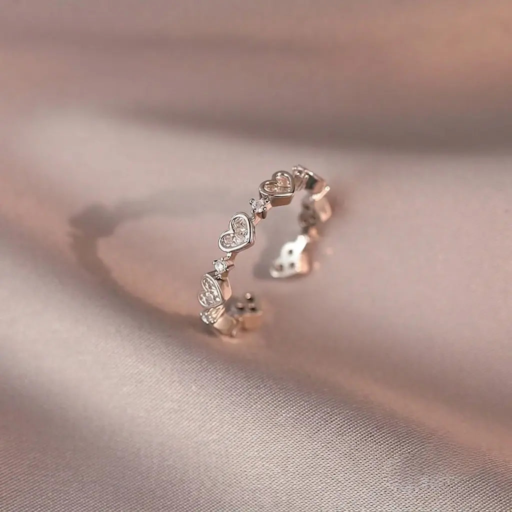 Bague Cœur Zircon pour Femme | Alliage Ouvert Ajustable