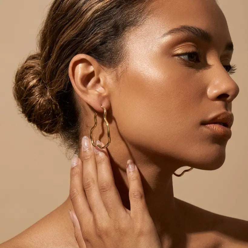 Irregular Wave Hoop Earrings | Gold-Tone Alloy