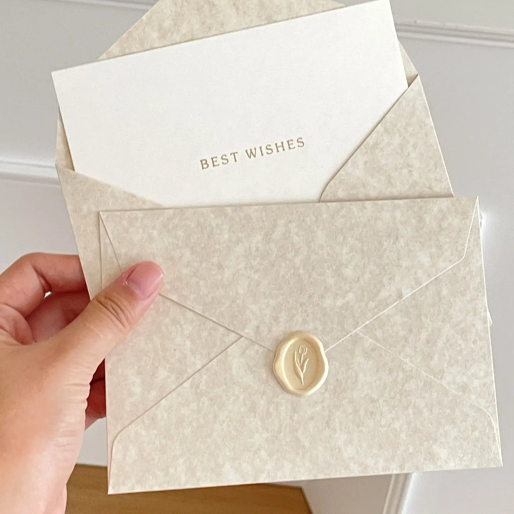 Kit de cartes de vœux et d'enveloppes avec sceau de cire ivoire | Carte-cadeau beige avec Meilleurs vœux