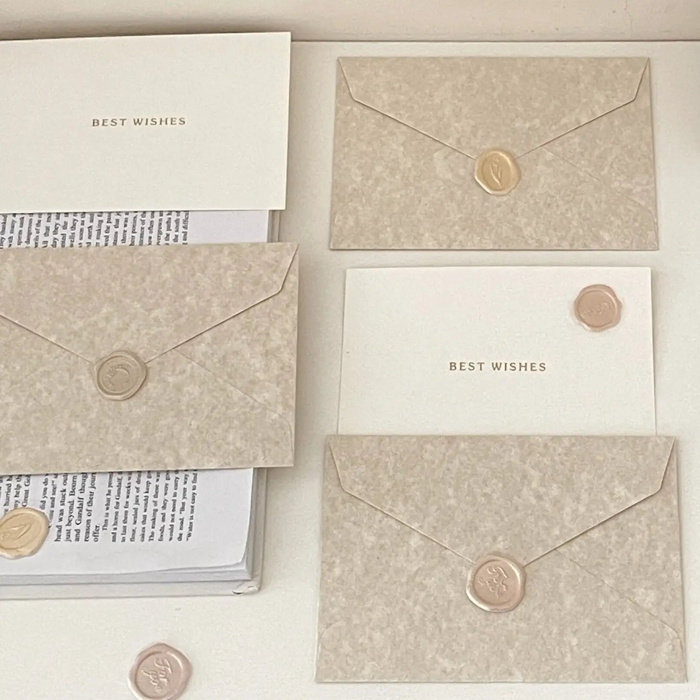 Ivory Wax Seal Envelope & Greeting Card Set | Beige Gift Card with Best Wishes