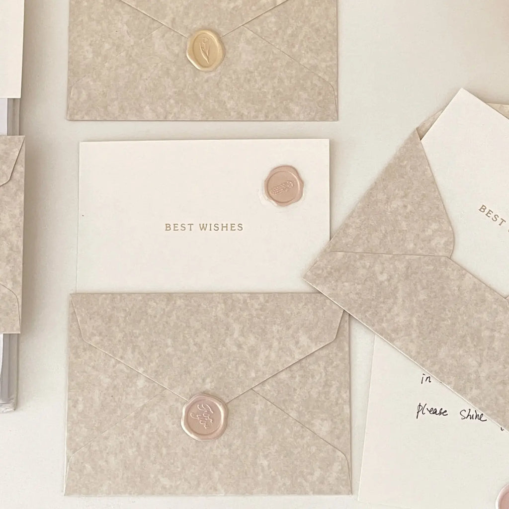 Kit de cartes de vœux et d'enveloppes avec sceau de cire ivoire | Carte-cadeau beige avec Meilleurs vœux