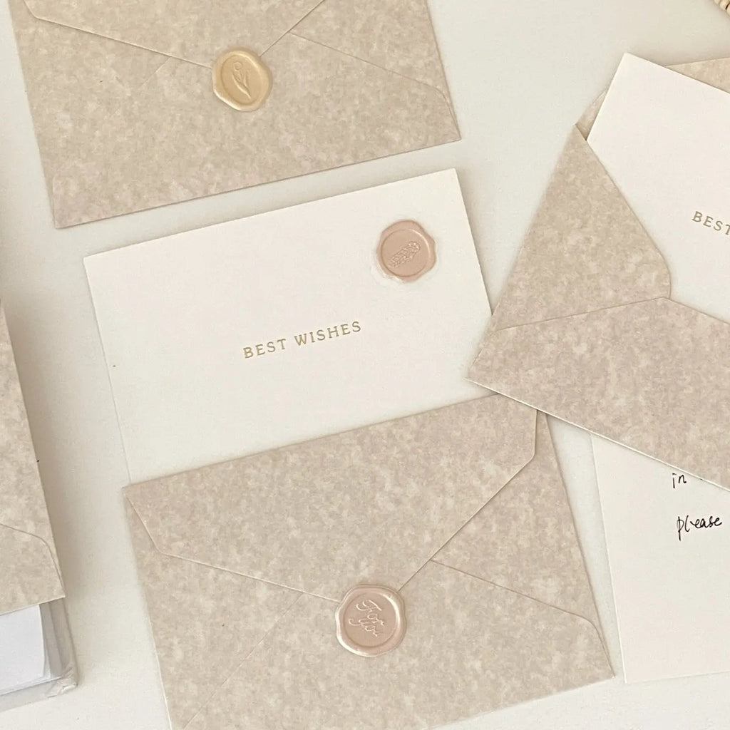 Kit de cartes de vœux et d'enveloppes avec sceau de cire ivoire | Carte-cadeau beige avec Meilleurs vœux