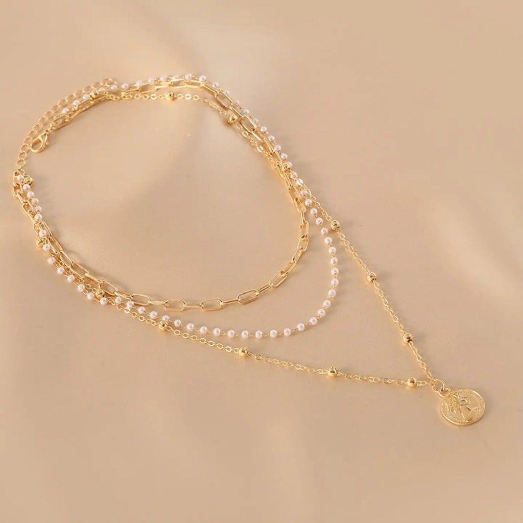 Mehrreihige Perlenkette für Damen | Legierung & Imitationsperle Doppelkette