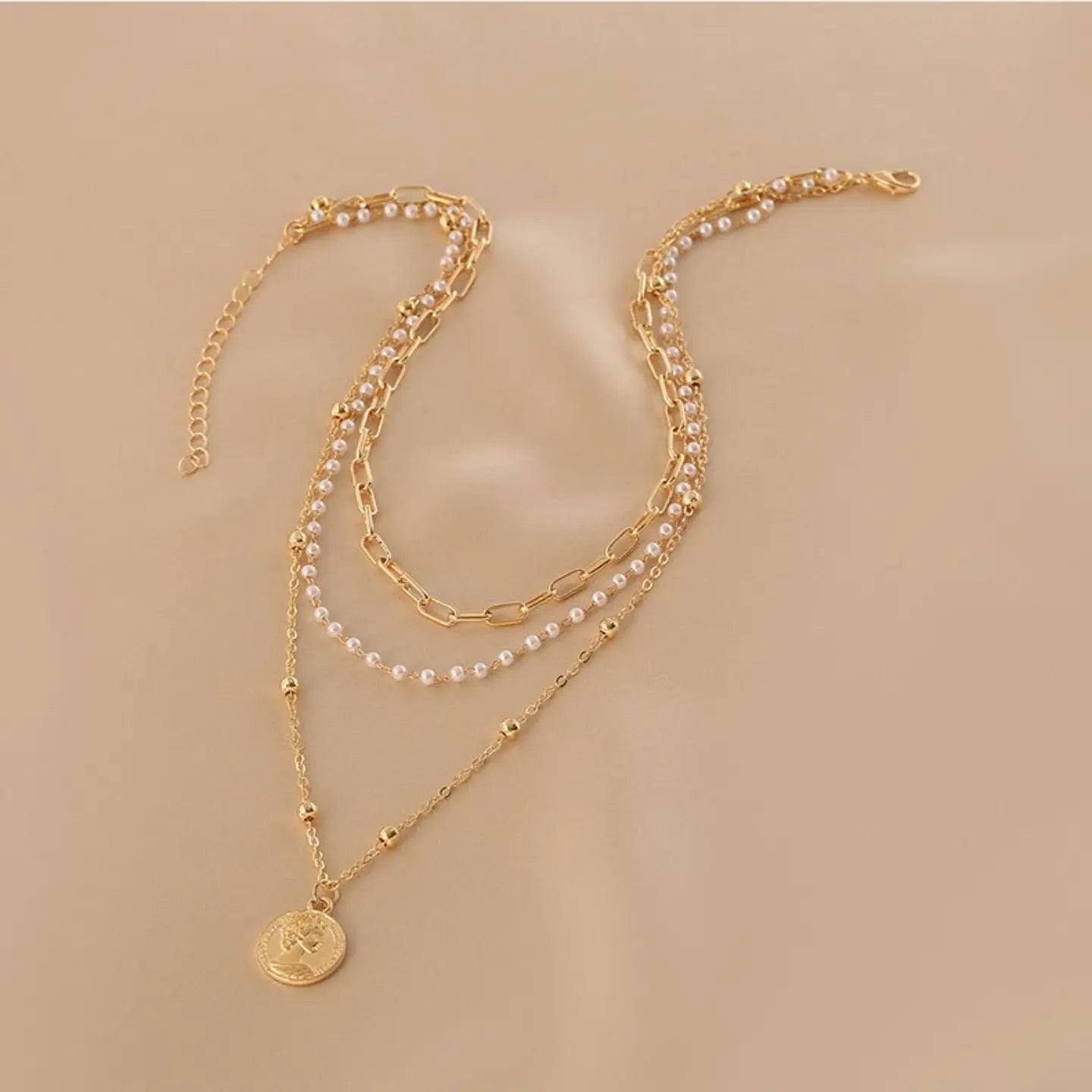 Layered Pearl Necklace for Women | Alloy & Faux Pearl Double Chain
