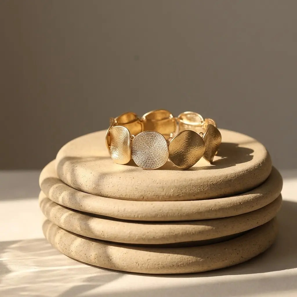 Matte Gold Irregular Disc Stretch Bracelet | Alloy Elastic Band