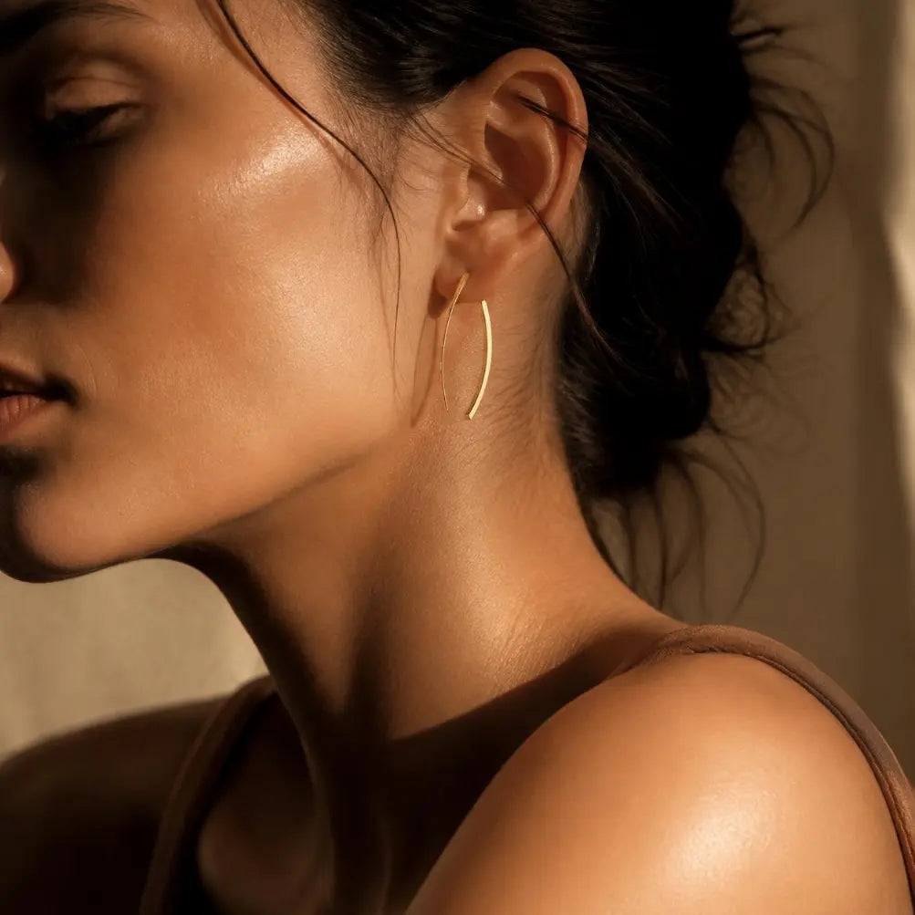 Minimalist Arc Threader Earrings | Gold-Tone Alloy