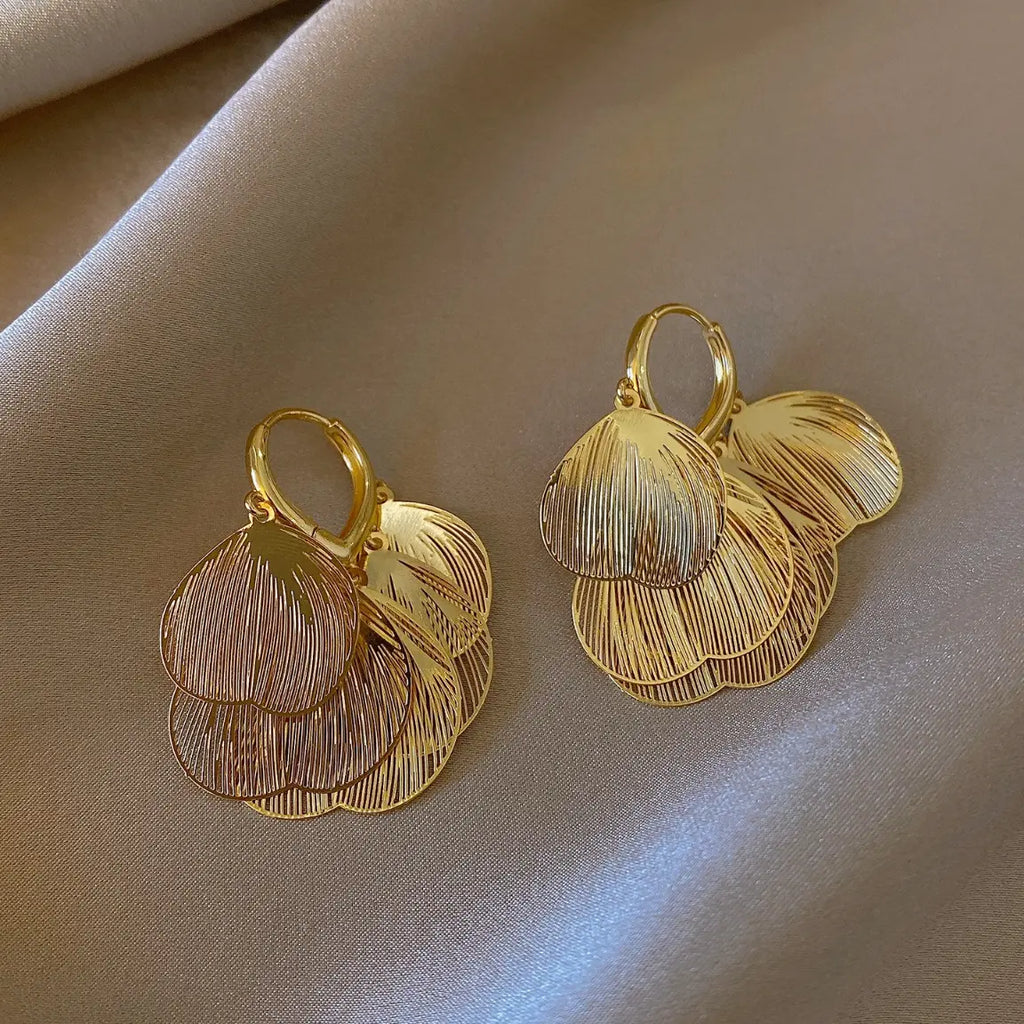 Multi-Petal Layered Drop Earrings | Gold-Tone Copper Alloy
