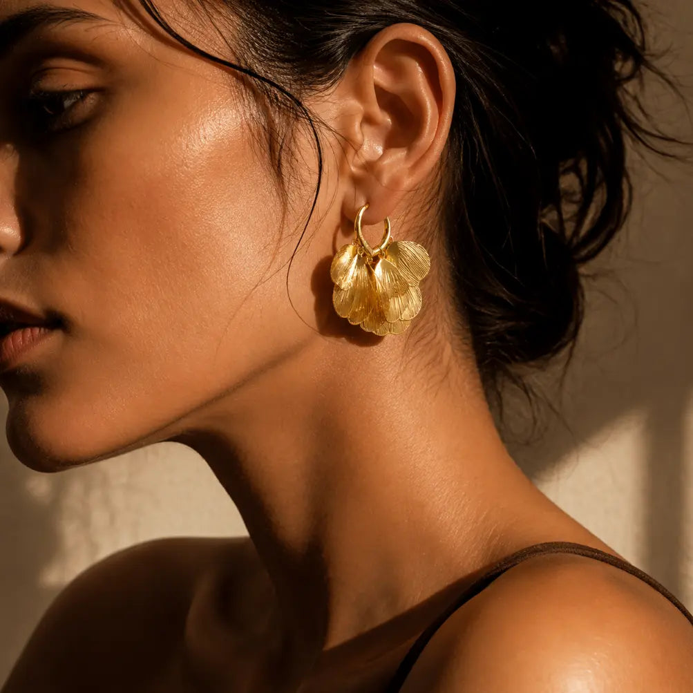Multi-Petal Layered Drop Earrings | Gold-Tone Copper Alloy