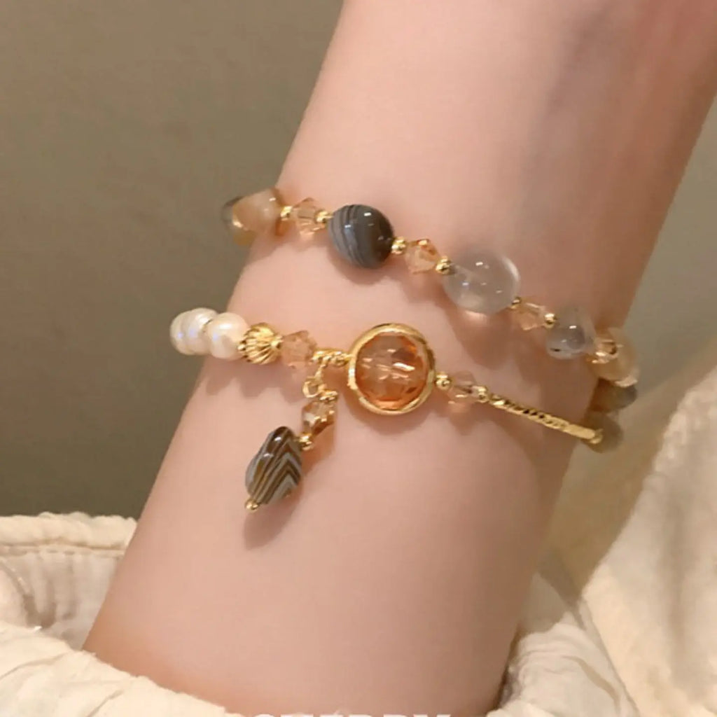Armband aus Naturperlen & Achat | 18K vergoldete Kupferkette