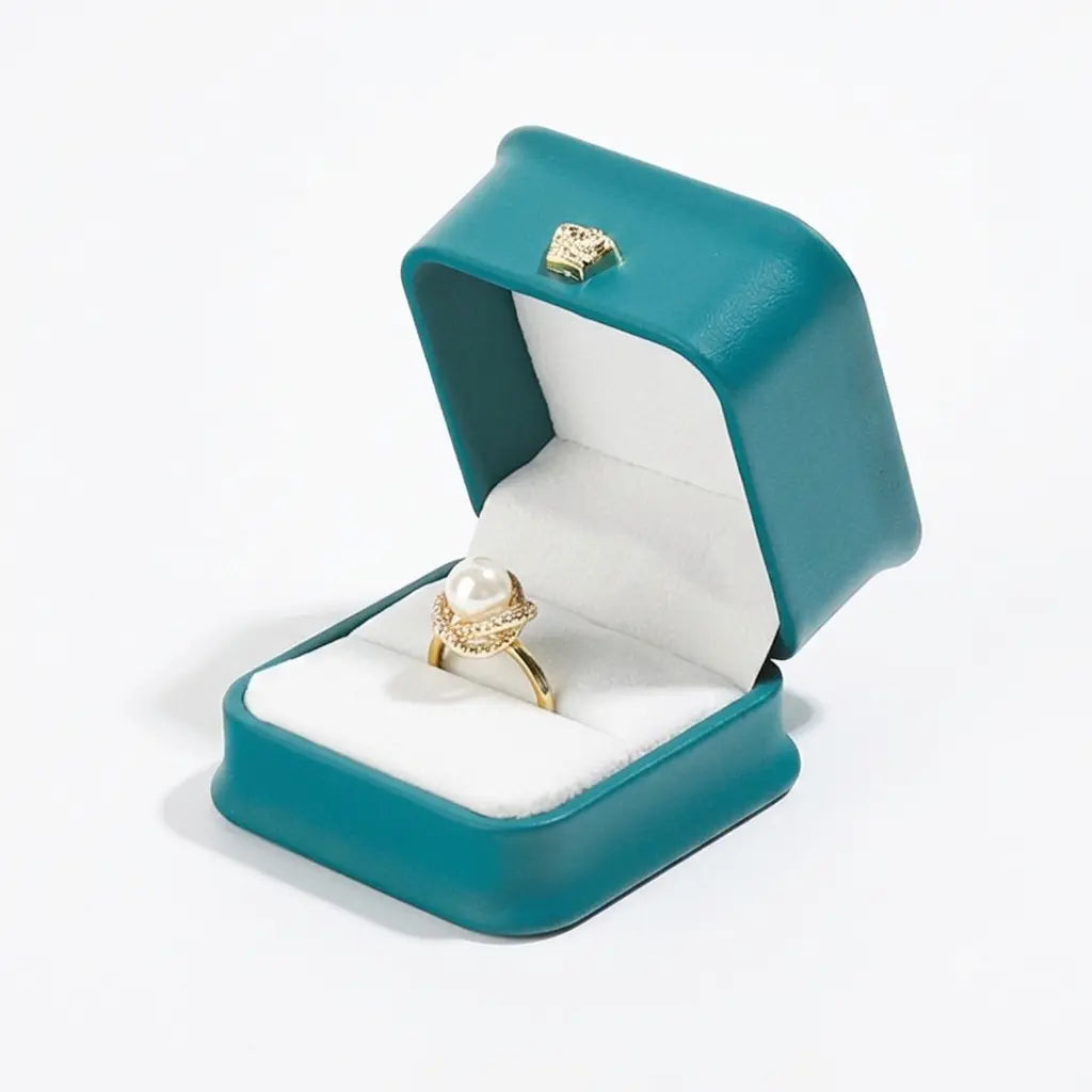 Peacock Green Jewelry Box | PU Leather Crown Clasp Gift Box — 6 Sizes